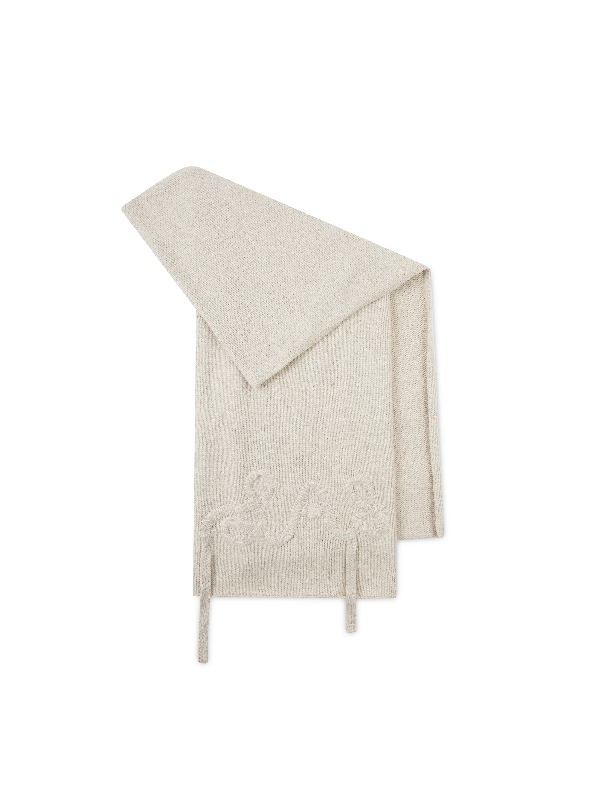 'LOULOU' WOOL BLEND APPLIQUÉ DETAIL SCARF OAT BEIGE - Image 5