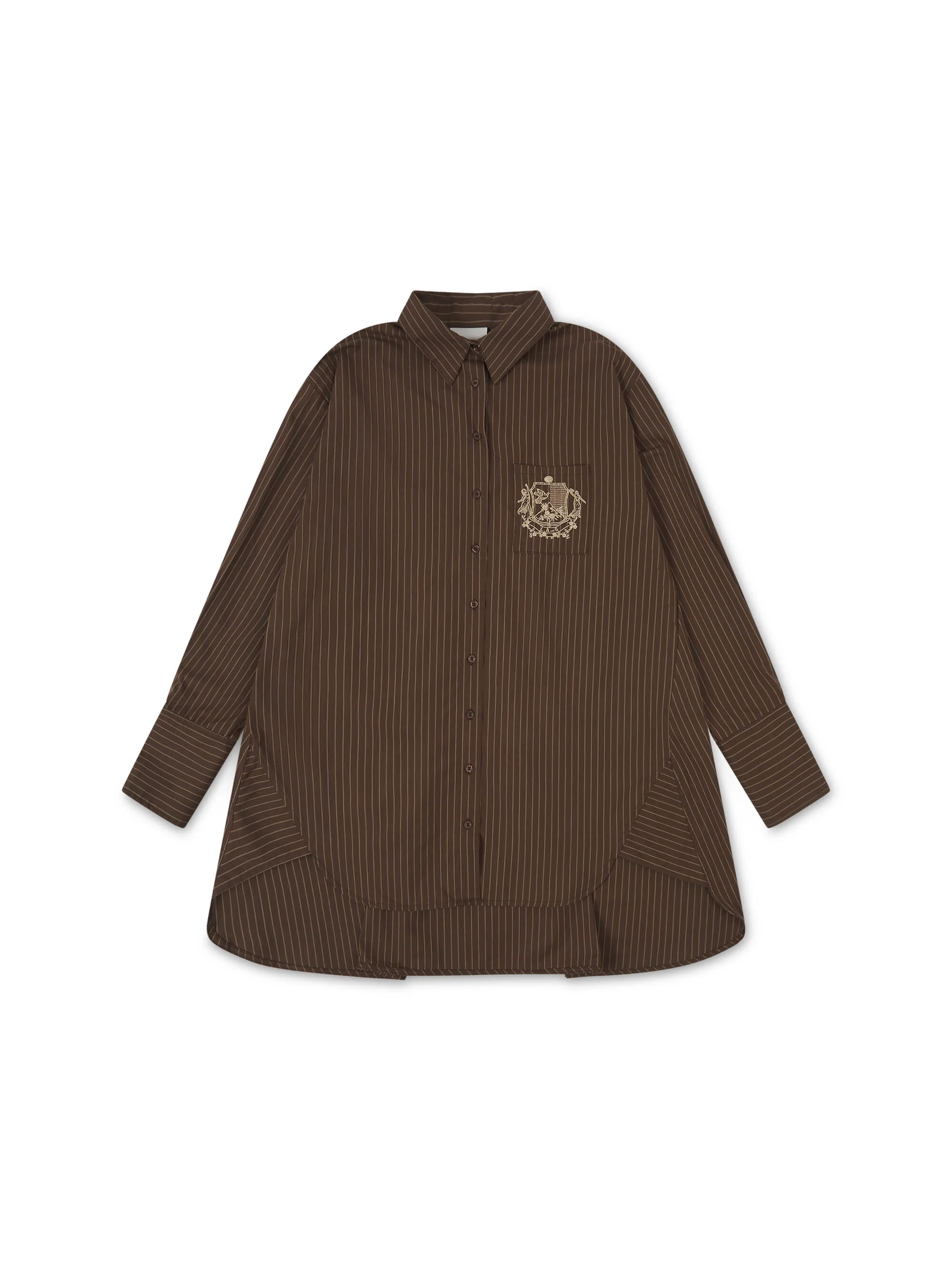 ‘EASY DOES IT’ STRIPE COTTON BOX PLEAT SHIRT BROWN - Image 6