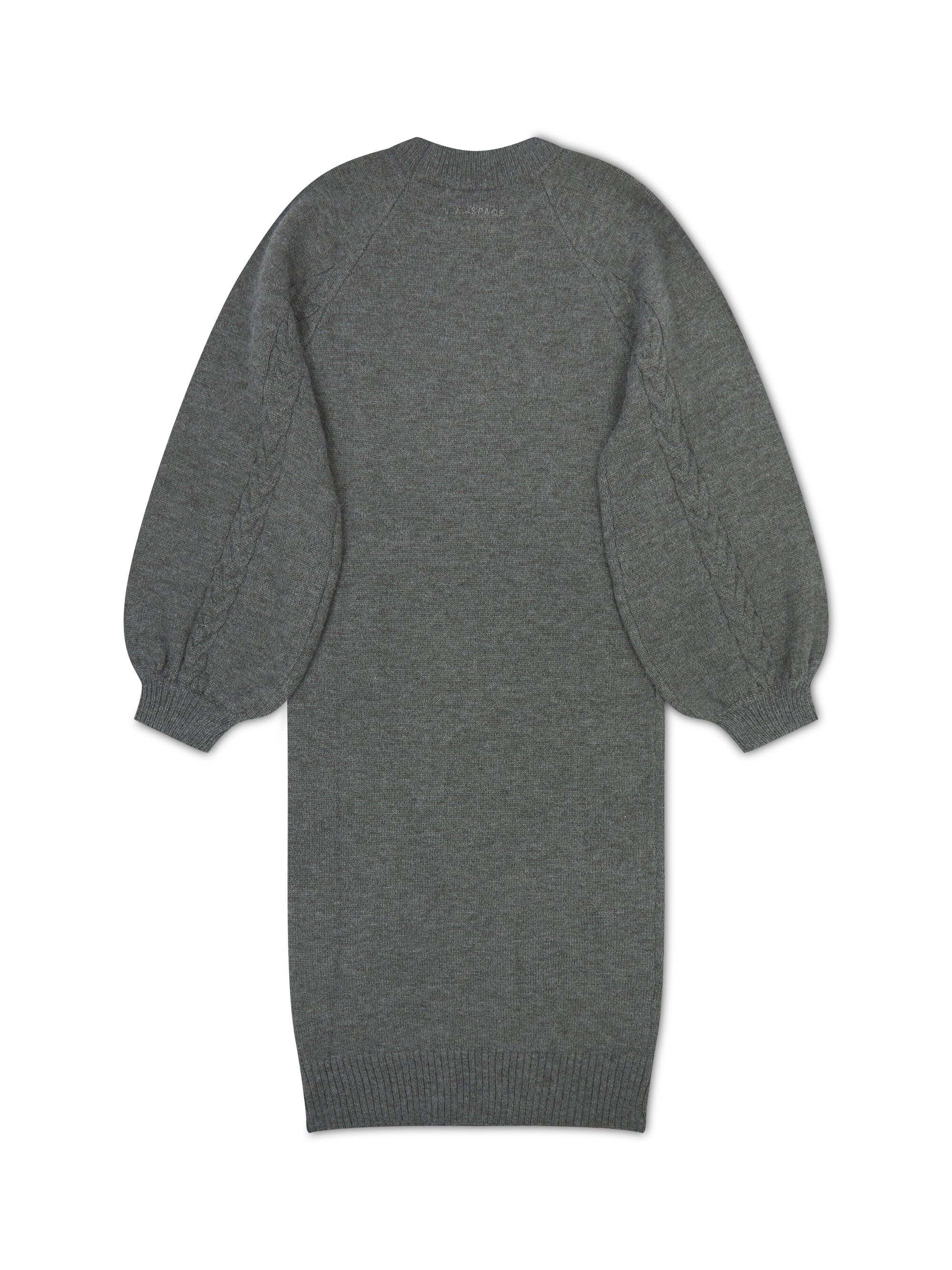 ‘MARGAUX’ KNITTED CABLE DETAIL BALLOON SLEEVE MIDI DRESS GREY - Image 4