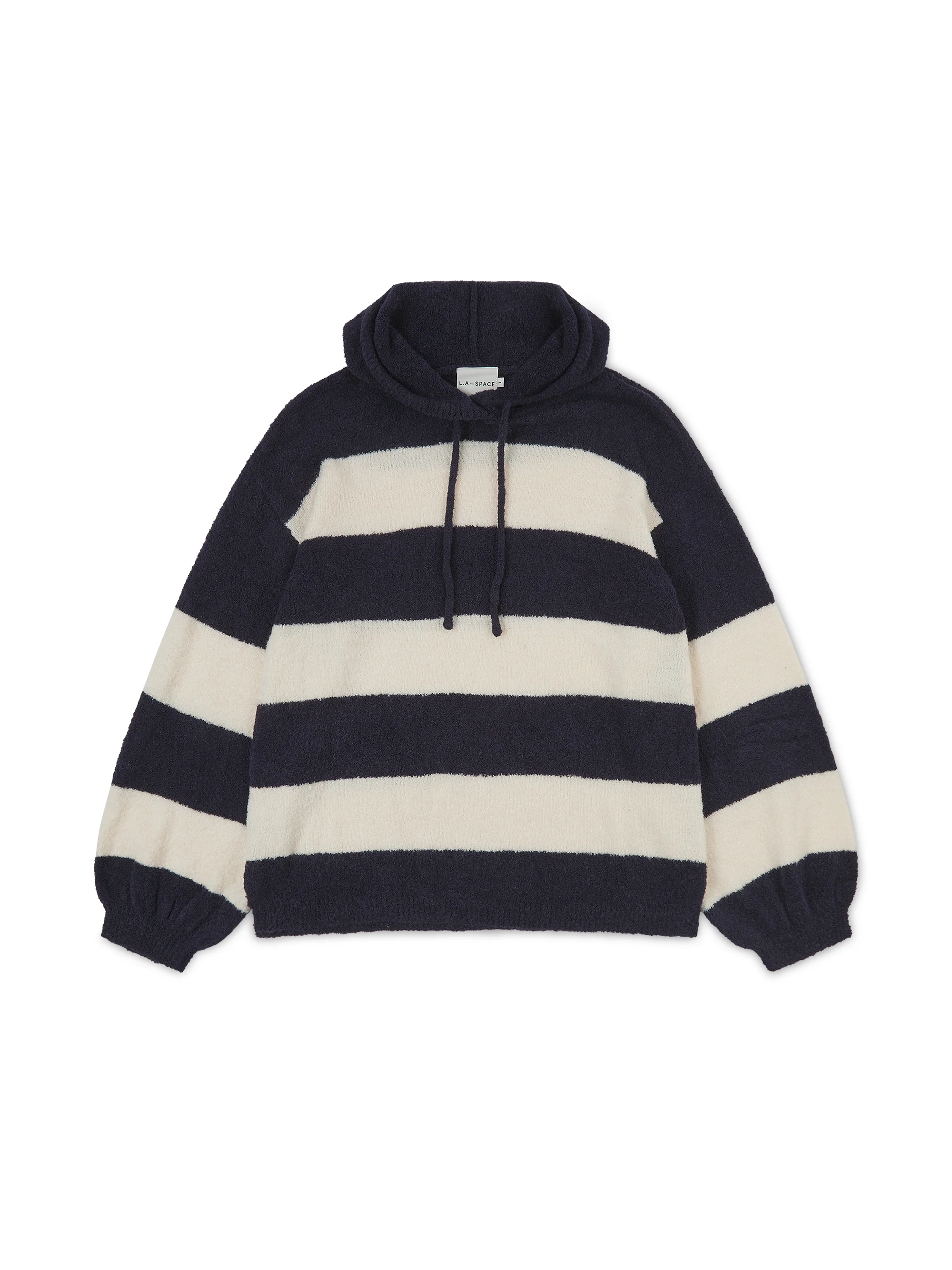 'HAMPTONS' KNITTED STRIPE BALLOON SLEEVE HOODIE NAVY - Image 3
