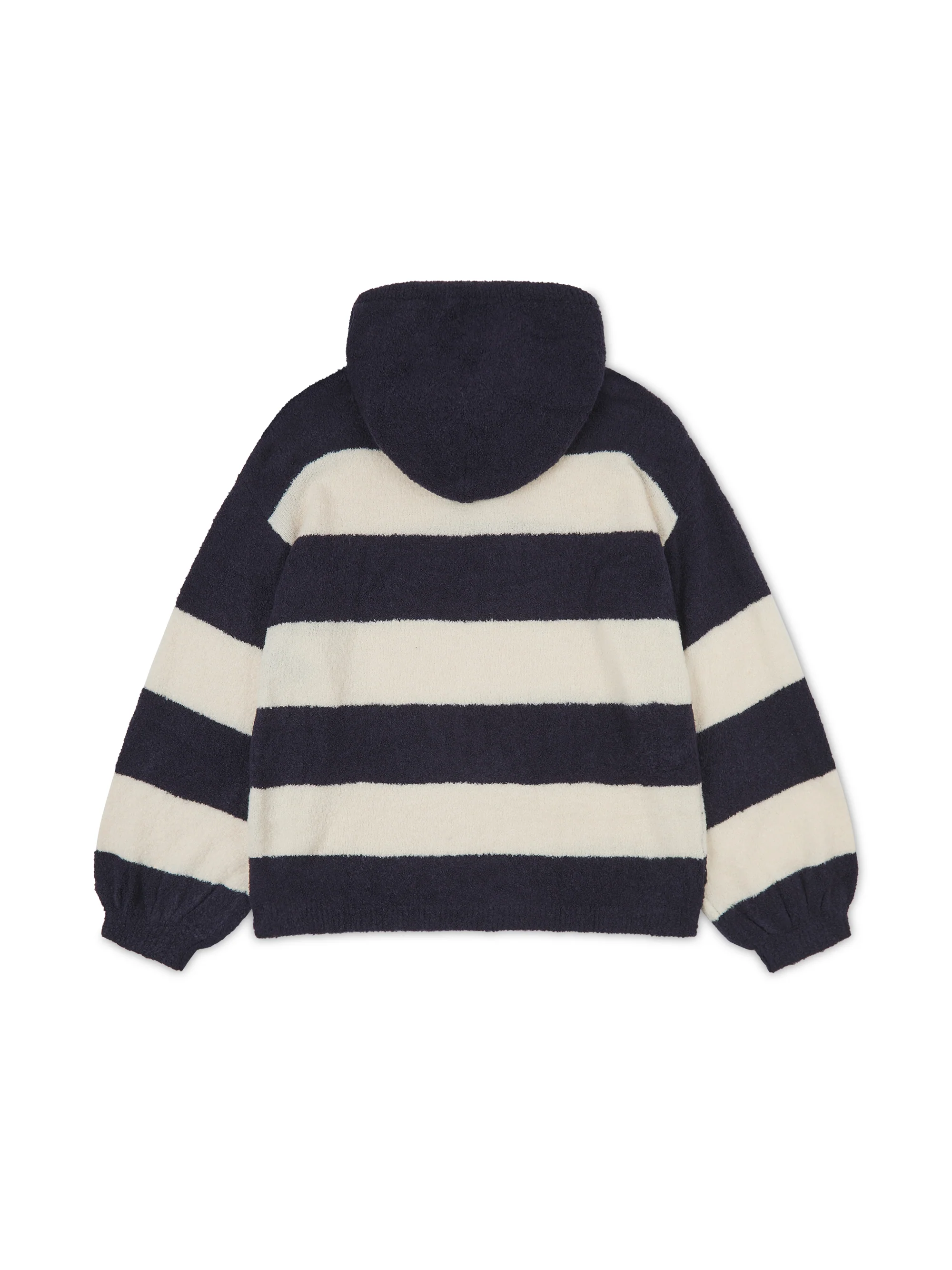 'HAMPTONS' KNITTED STRIPE BALLOON SLEEVE HOODIE NAVY - Image 4