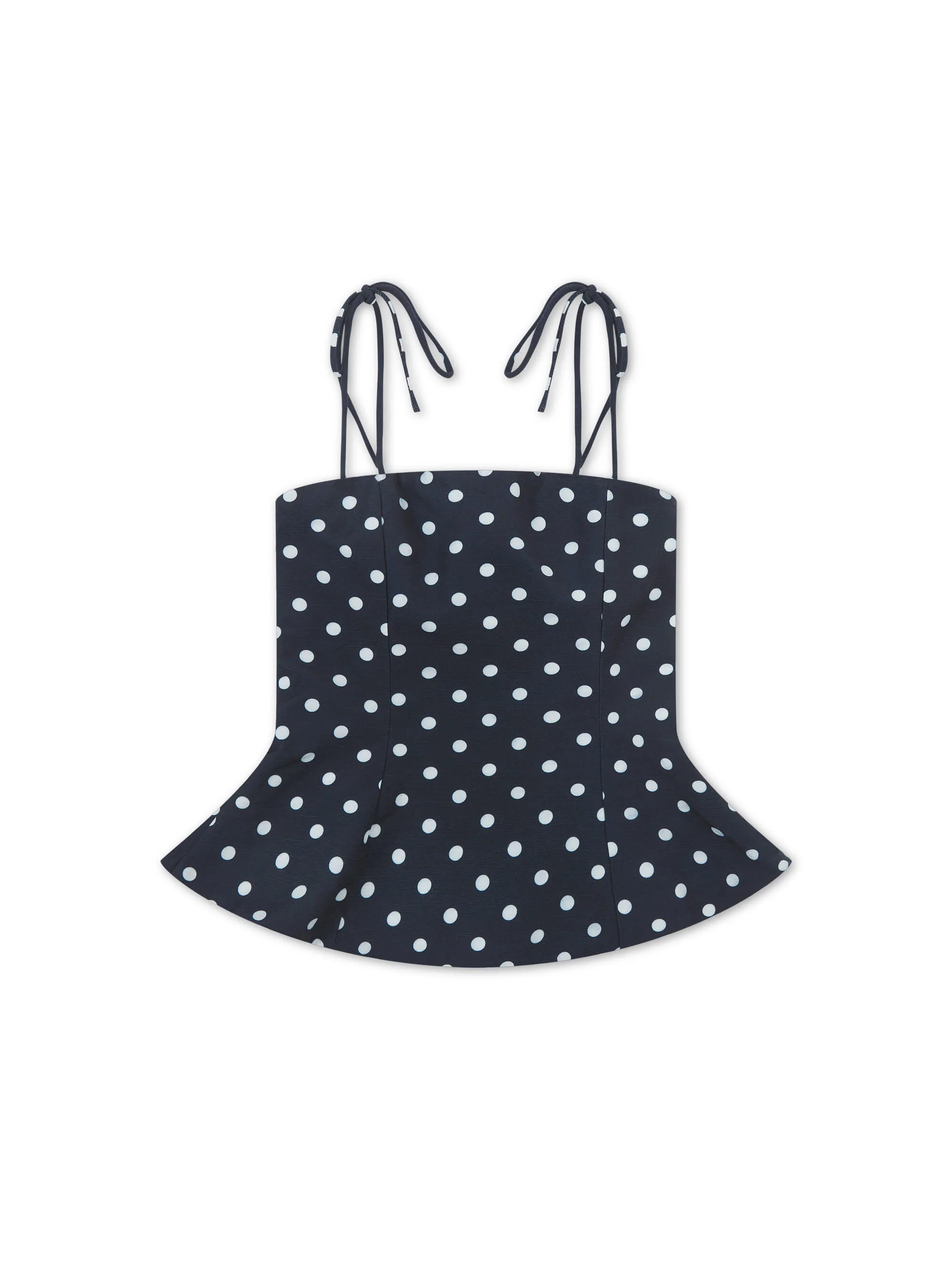 'LOTUS' POLKA DOT SQUARE NECK PEPHEM TOP NAVY - Image 3