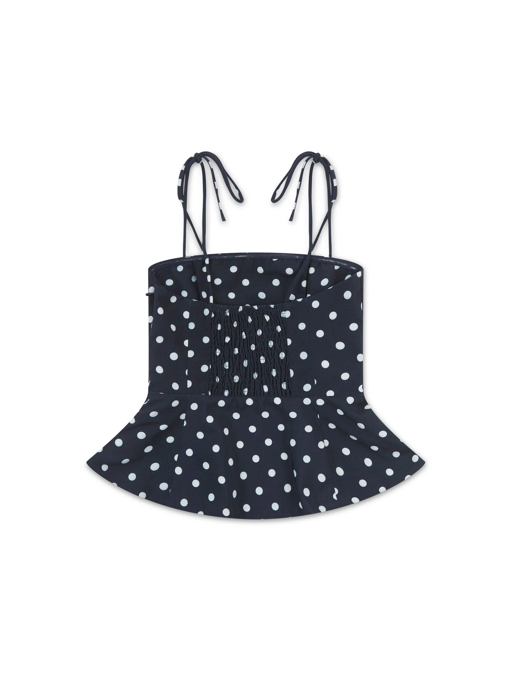 'LOTUS' POLKA DOT SQUARE NECK PEPHEM TOP NAVY - Image 4