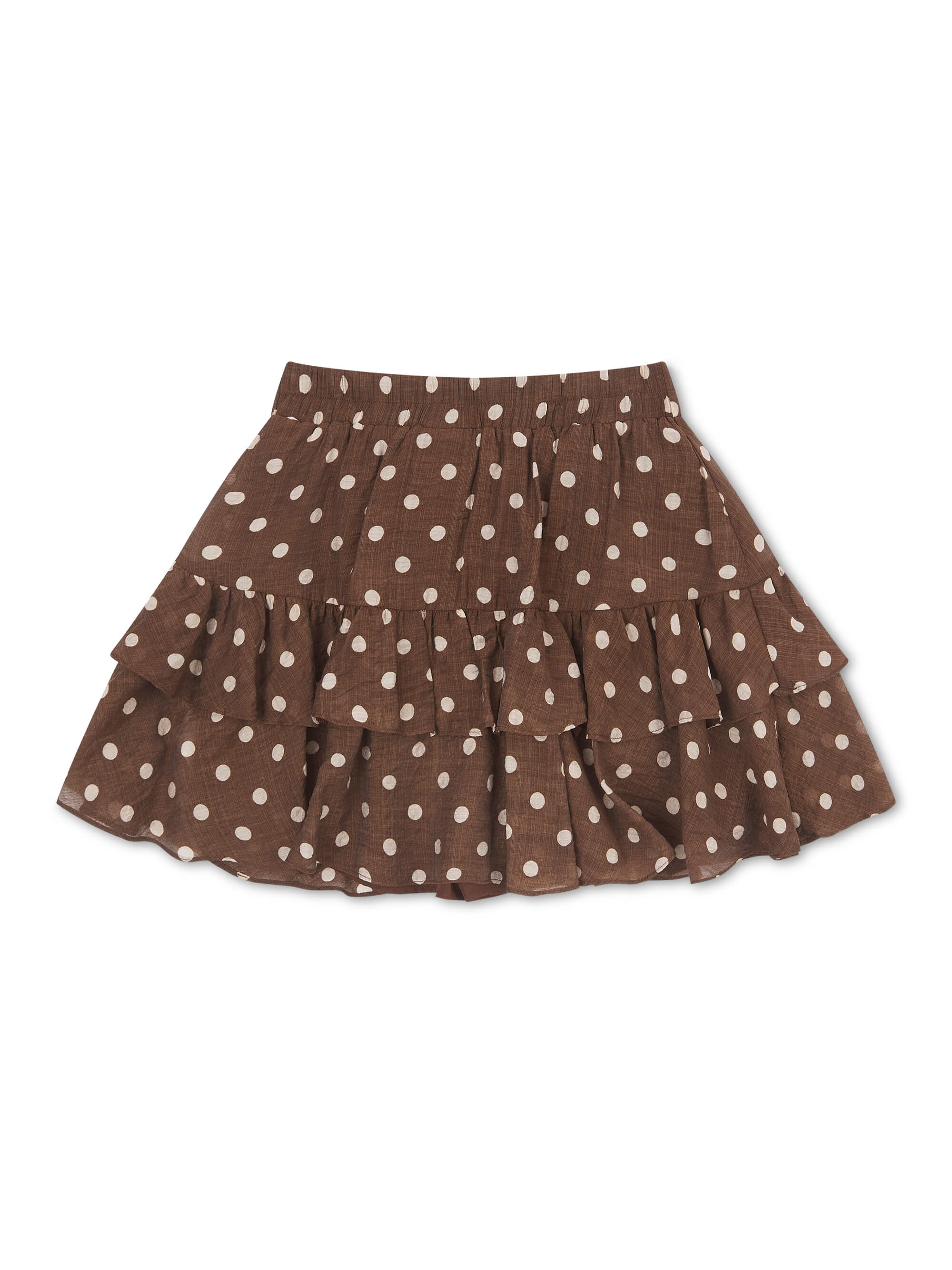 'VIVIAN' POLKA DOT TIERED RUFFLE SKORT BROWN - Image 7