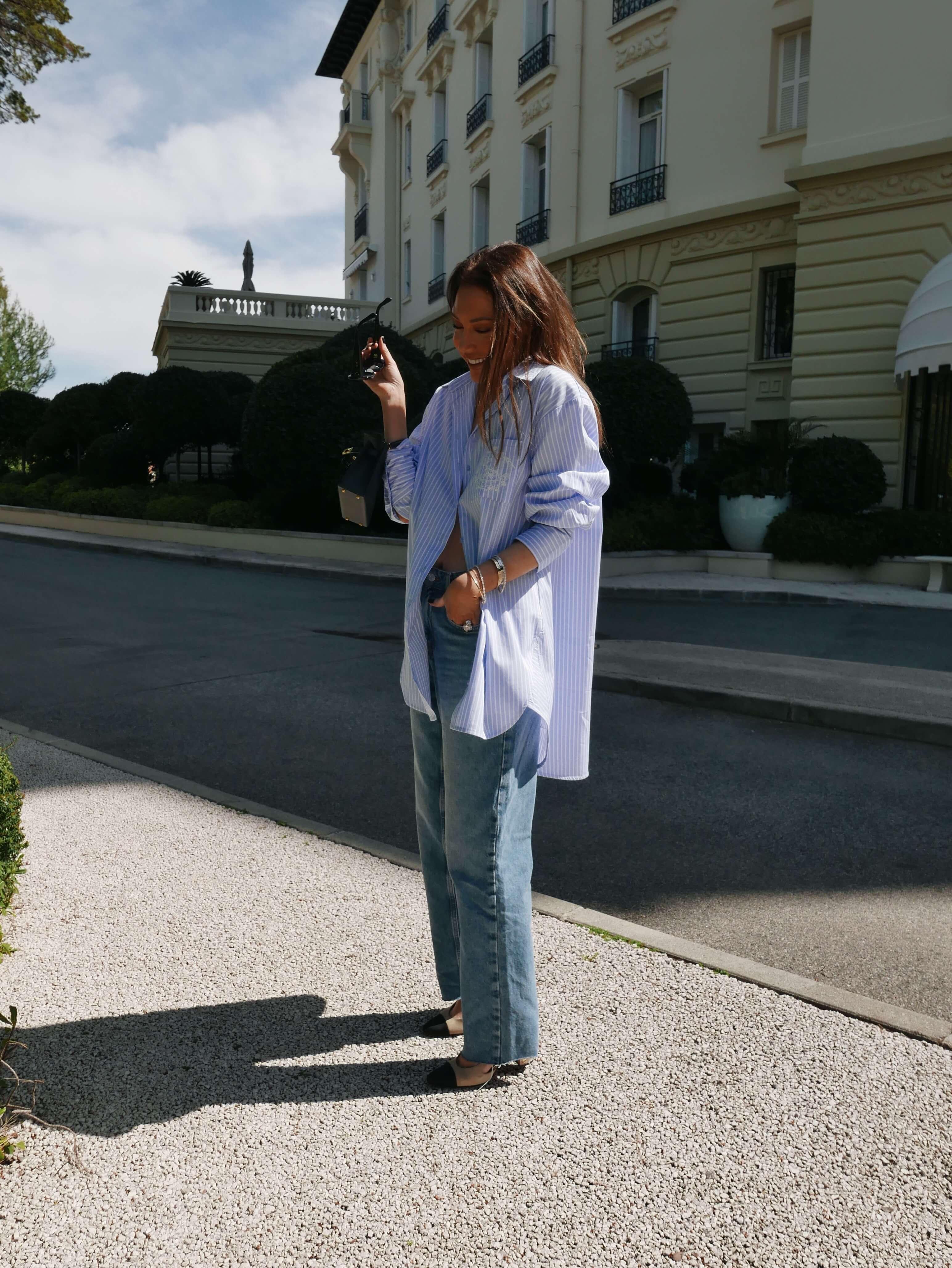 ‘EASY DOES IT’ STRIPE COTTON BOX PLEAT SHIRT BLUE - Image 5