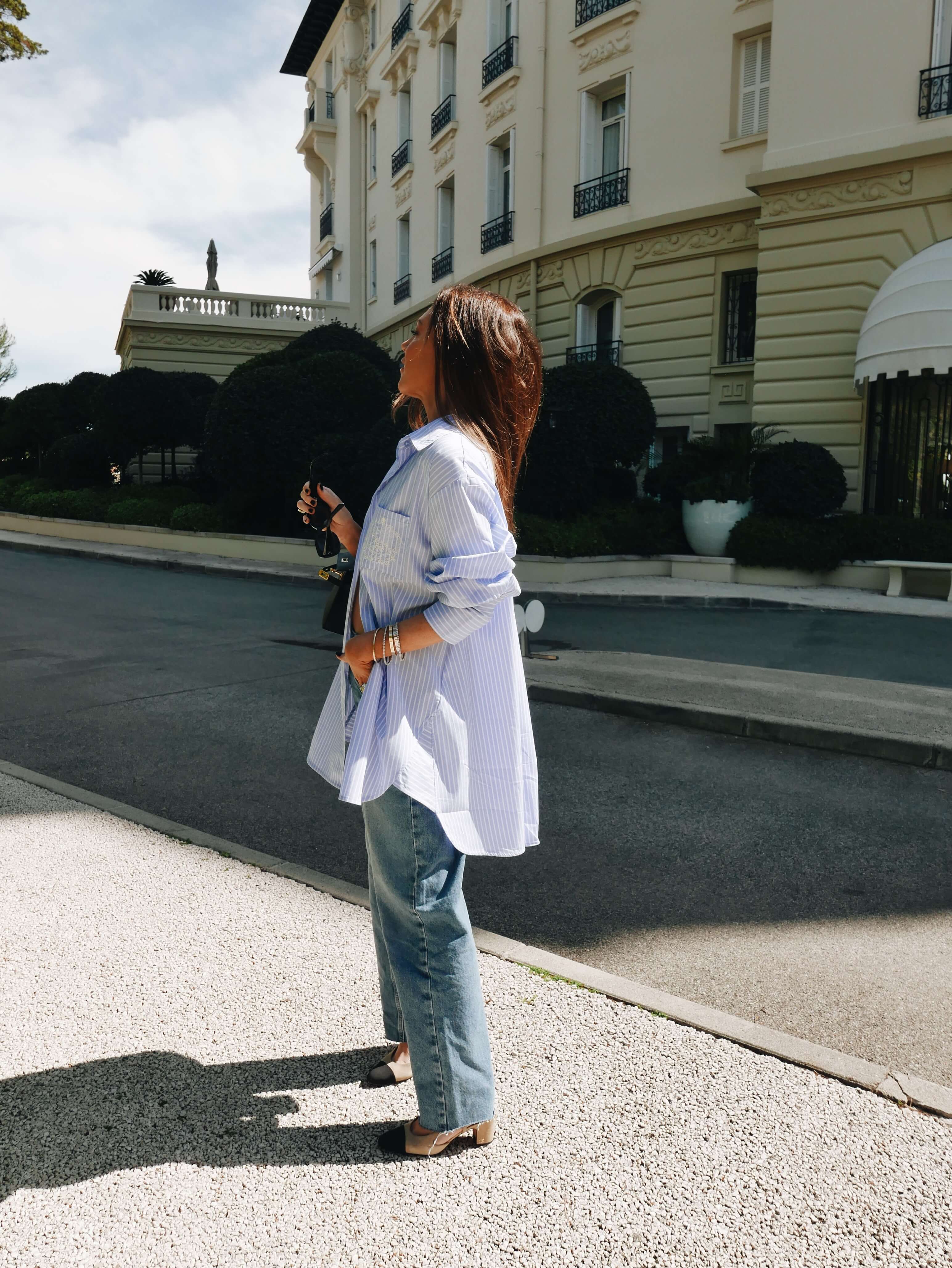 ‘EASY DOES IT’ STRIPE COTTON BOX PLEAT SHIRT BLUE - Image 7