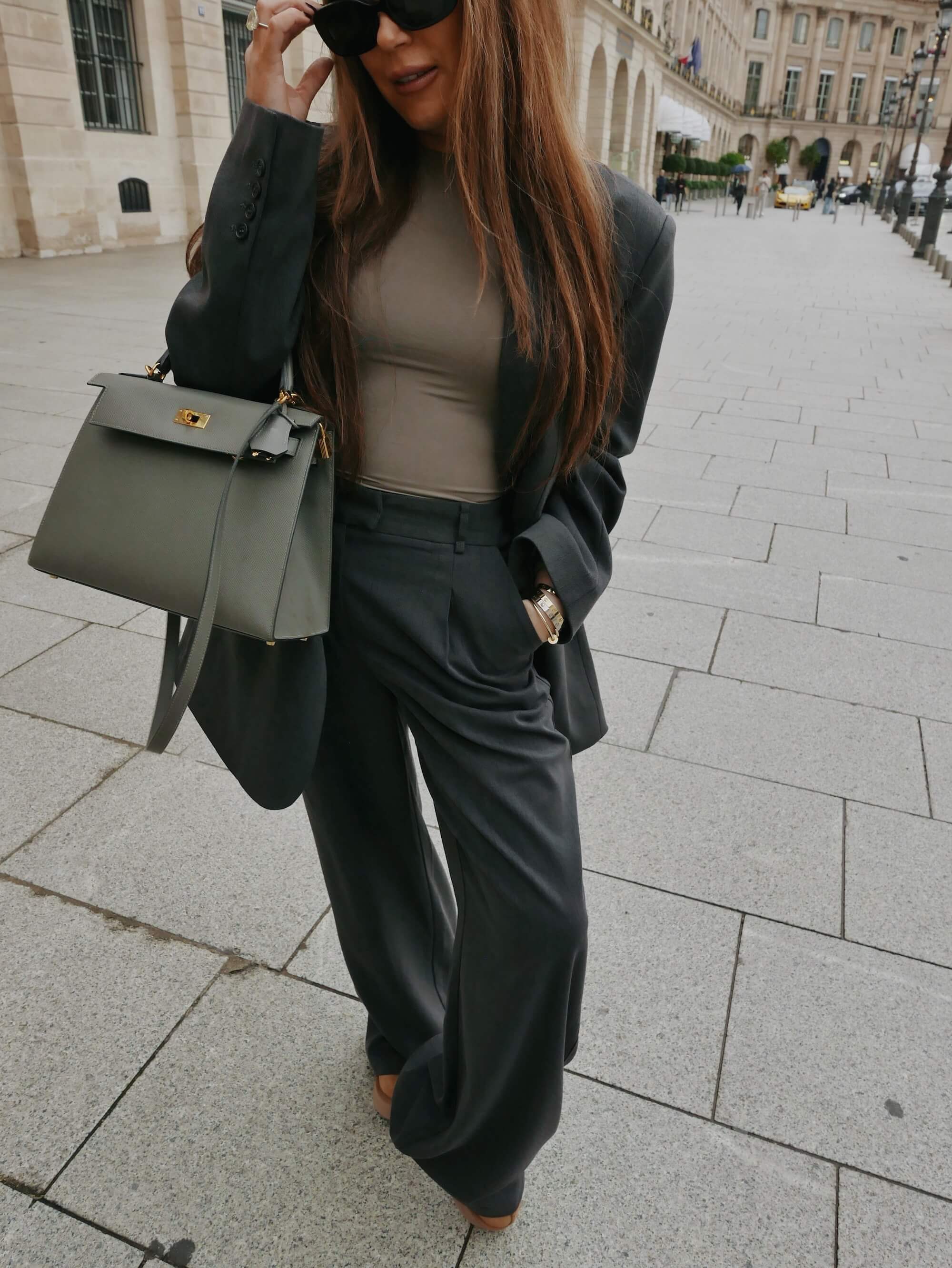 'BEAU' TAILORED WIDE LEG TROUSERS SLATE GREY - Image 4